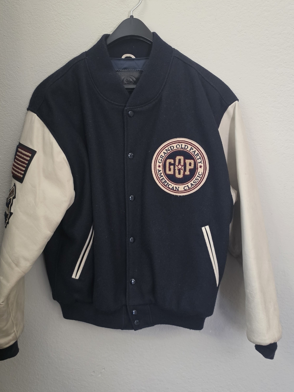 Vintage Grand Old Party Navy & Cream Varsity Jacket